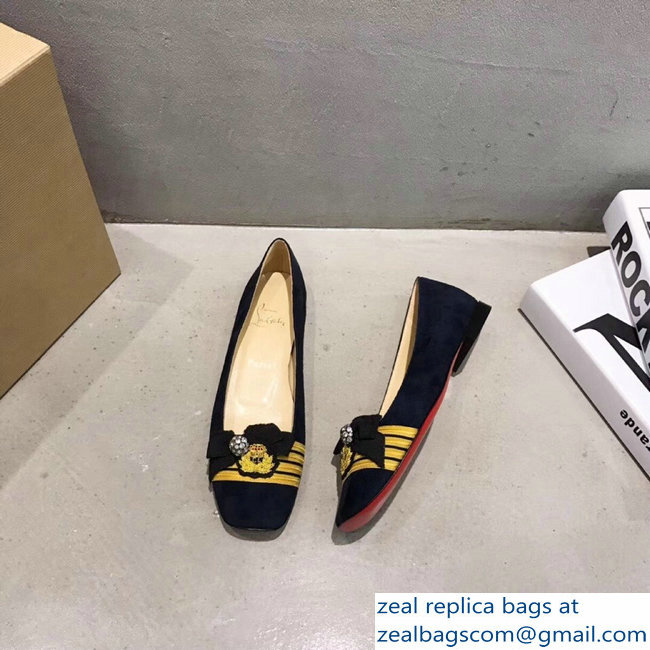 Christian Louboutin Yellow Stripe Flats Suede Dark Blue