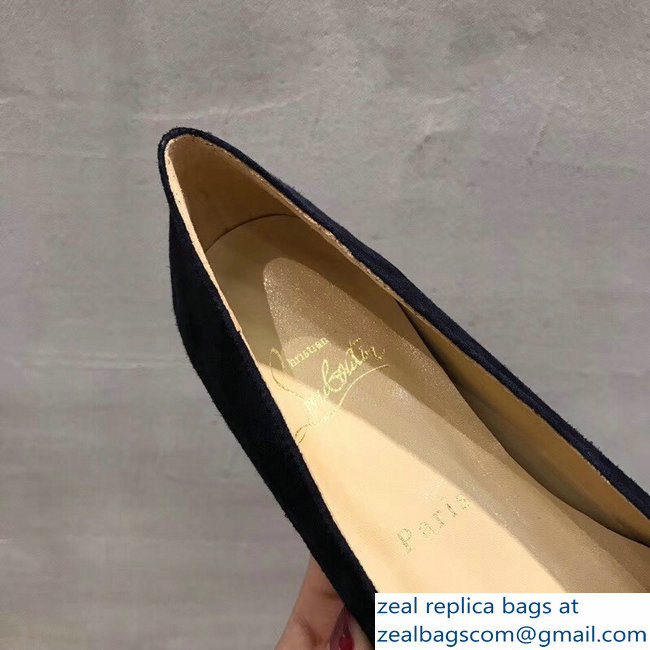 Christian Louboutin Yellow Stripe Flats Suede Dark Blue