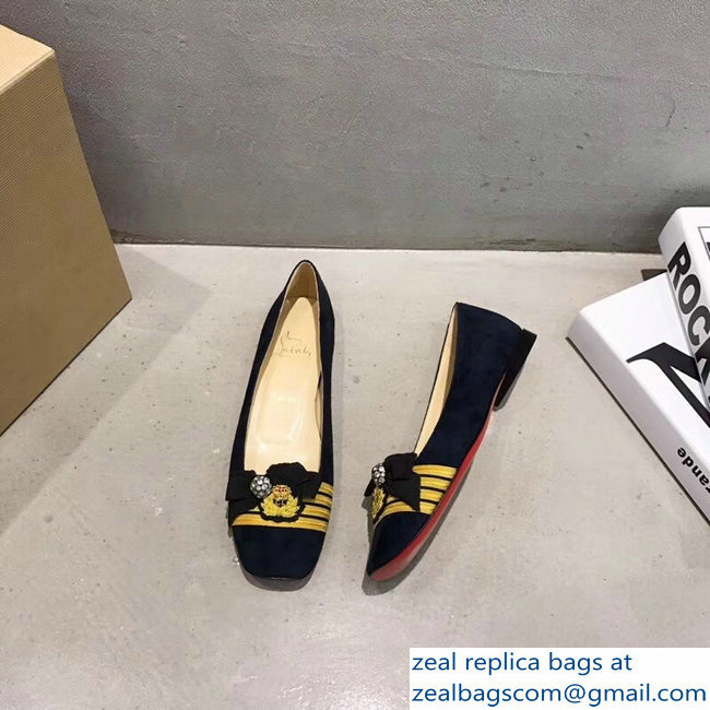 Christian Louboutin Yellow Stripe Flats Suede Dark Blue - Click Image to Close