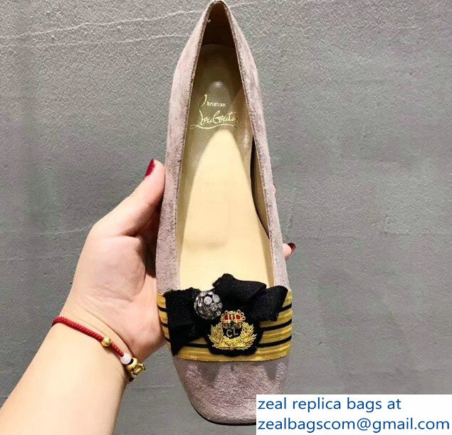 Christian Louboutin Yellow Stripe Flats Suede Nude