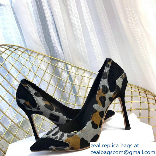 Dior Black Suede And Leopard Calf Hair Pointed Toe Pumps 01 2018