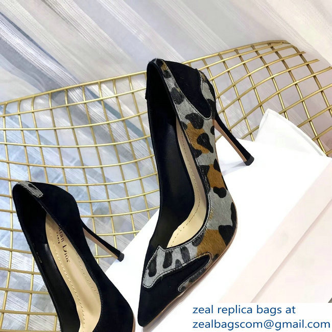 Dior Black Suede And Leopard Calf Hair Pointed Toe Pumps 01 2018 - Click Image to Close