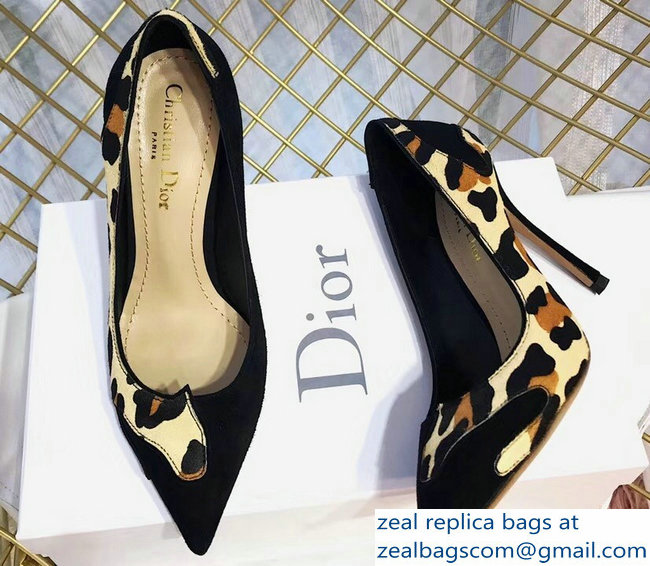 Dior Black Suede And Leopard Calf Hair Pointed Toe Pumps 02 2018 - Click Image to Close