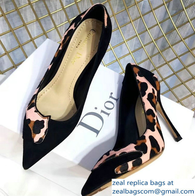 Dior Black Suede And Leopard Calf Hair Pointed Toe Pumps 03 2018 - Click Image to Close