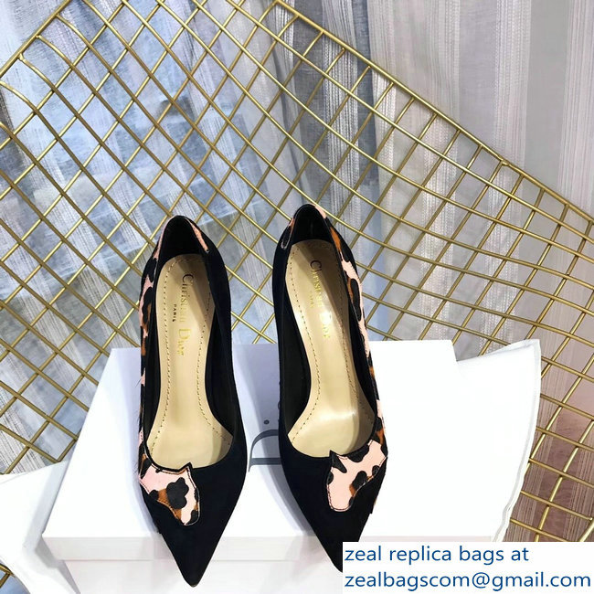 Dior Black Suede And Leopard Calf Hair Pointed Toe Pumps 03 2018 - Click Image to Close