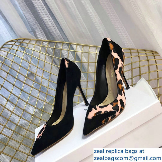 Dior Black Suede And Leopard Calf Hair Pointed Toe Pumps 03 2018 - Click Image to Close