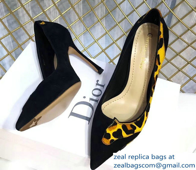 Dior Black Suede And Leopard Calf Hair Pointed Toe Pumps 04 2018 - Click Image to Close