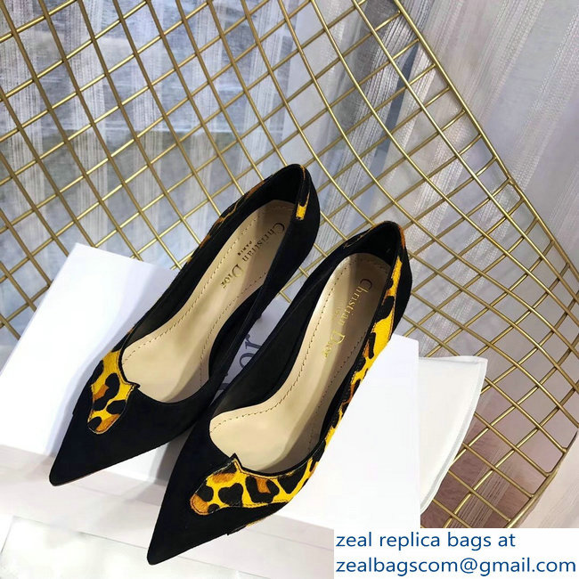 Dior Black Suede And Leopard Calf Hair Pointed Toe Pumps 04 2018 - Click Image to Close