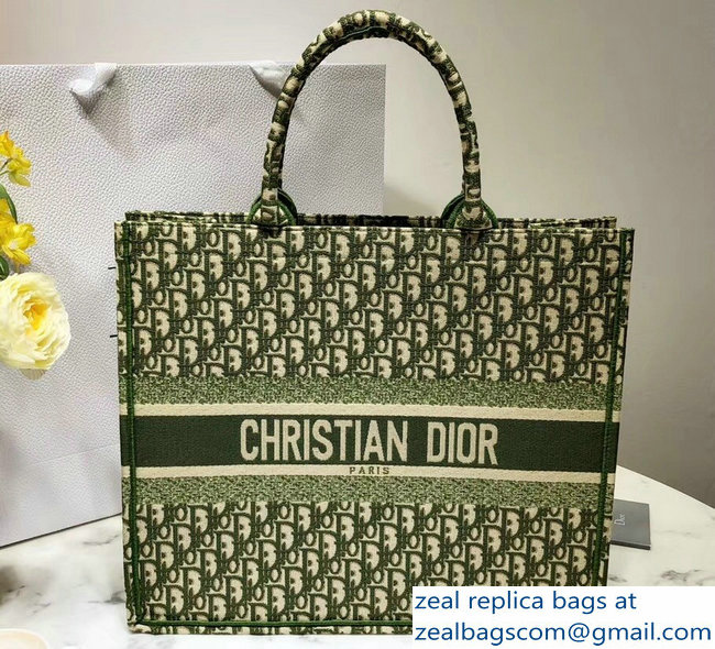 Dior Book Tote Bag In Embroidered Dior Oblique Canvas Green 2018 - Click Image to Close