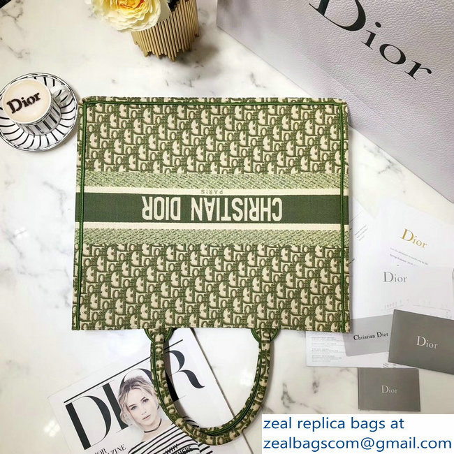 Dior Book Tote Bag In Embroidered Dior Oblique Canvas Green 2018 - Click Image to Close