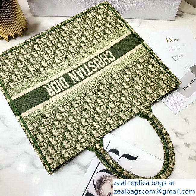 Dior Book Tote Bag In Embroidered Dior Oblique Canvas Green 2018
