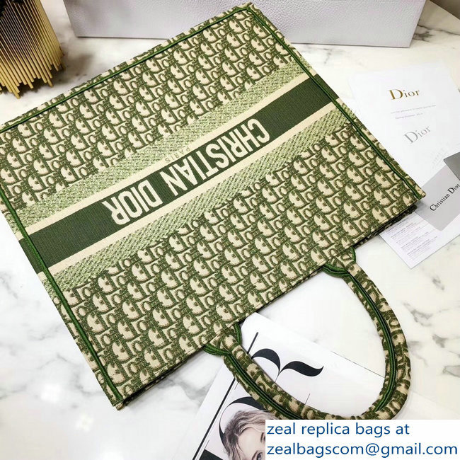 Dior Book Tote Bag In Embroidered Dior Oblique Canvas Green 2018 - Click Image to Close