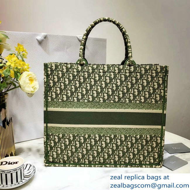 Dior Book Tote Bag In Embroidered Dior Oblique Canvas Green 2018 - Click Image to Close