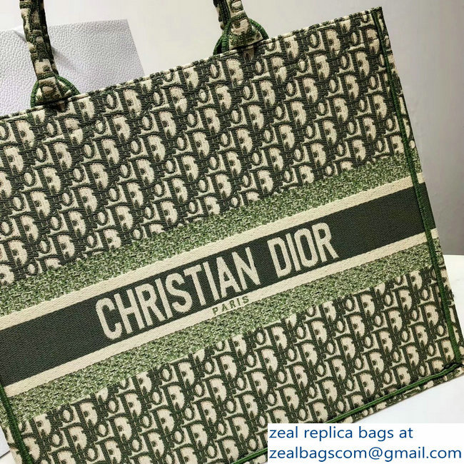 Dior Book Tote Bag In Embroidered Dior Oblique Canvas Green 2018 - Click Image to Close