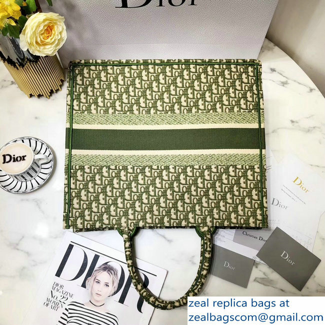 Dior Book Tote Bag In Embroidered Dior Oblique Canvas Green 2018 - Click Image to Close