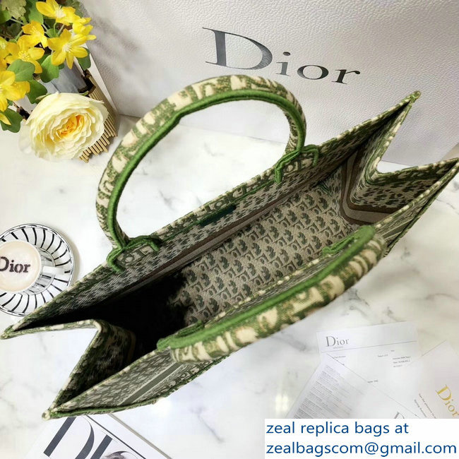 Dior Book Tote Bag In Embroidered Dior Oblique Canvas Green 2018 - Click Image to Close