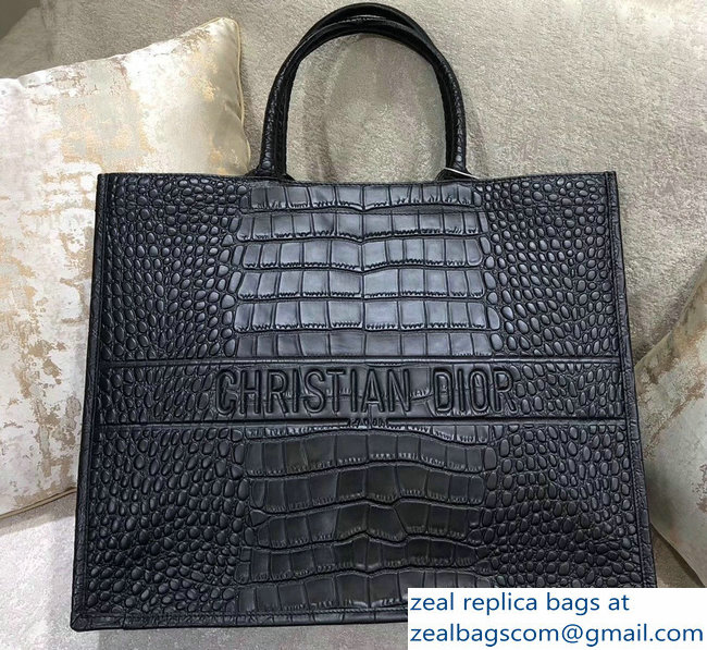 Dior Book Tote Bag in Croco Embossed Pattern Black 2018