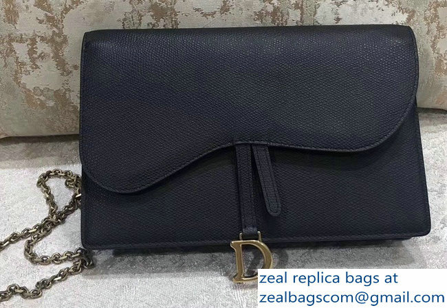 Dior Calfskin Large Saddle Wallet on Chain Clutch Bag Black 2018