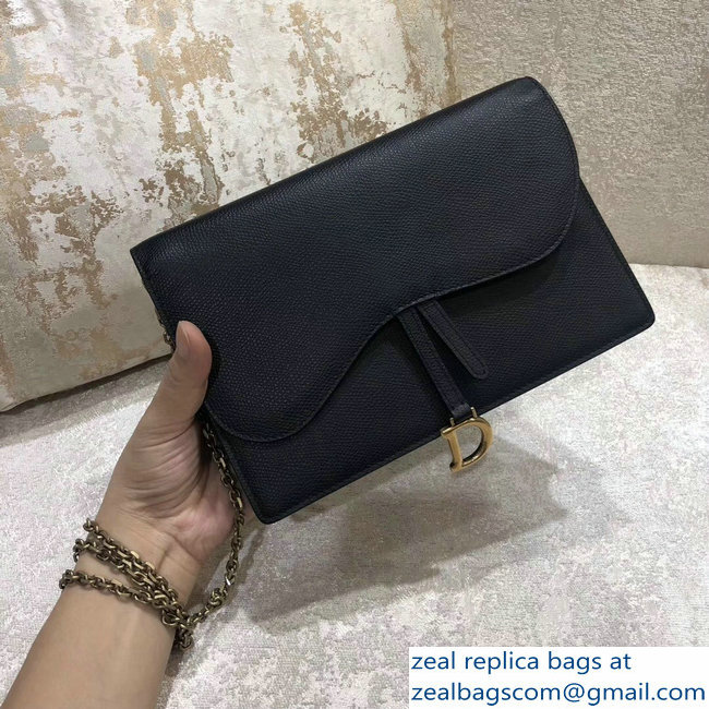 Dior Calfskin Large Saddle Wallet on Chain Clutch Bag Black 2018 - Click Image to Close