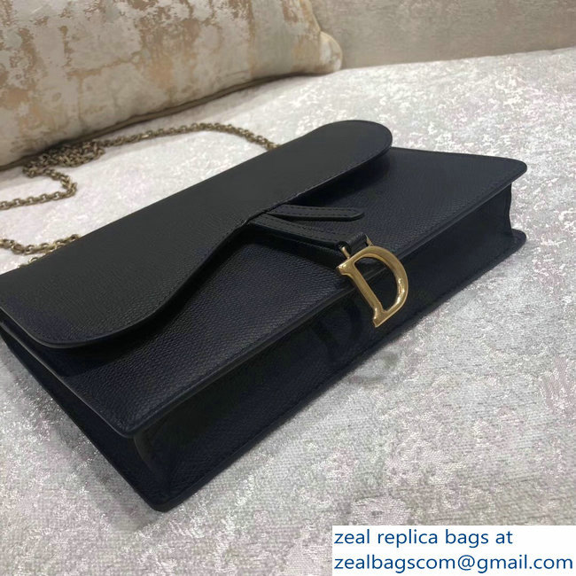 Dior Calfskin Large Saddle Wallet on Chain Clutch Bag Black 2018 - Click Image to Close