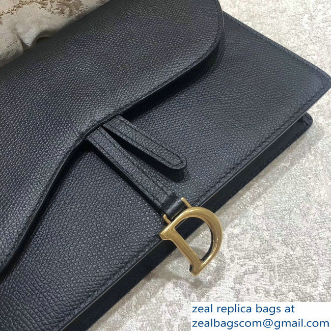 Dior Calfskin Large Saddle Wallet on Chain Clutch Bag Black 2018 - Click Image to Close