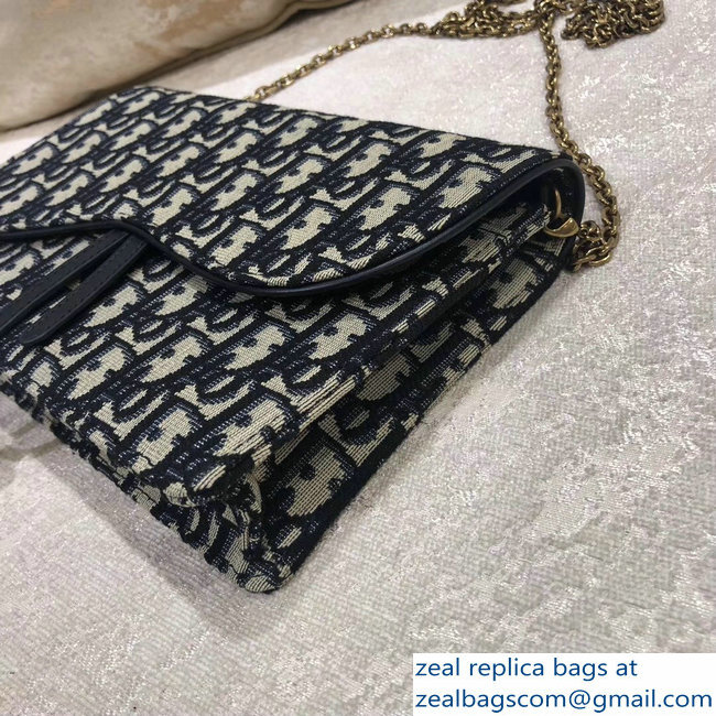 Dior Oblique Jacquard Canvas Large Saddle Wallet on Chain Clutch Bag Blue 2018