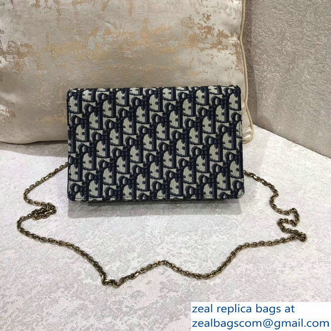 Dior Oblique Jacquard Canvas Large Saddle Wallet on Chain Clutch Bag Blue 2018 - Click Image to Close