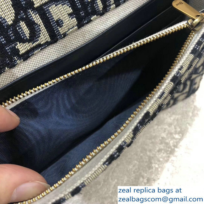 Dior Oblique Jacquard Canvas Large Saddle Wallet on Chain Clutch Bag Blue 2018