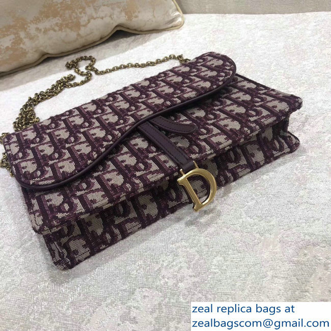 Dior Oblique Jacquard Canvas Large Saddle Wallet on Chain Clutch Bag Burgundy 2018 - Click Image to Close