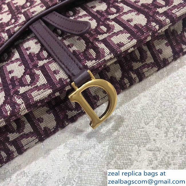 Dior Oblique Jacquard Canvas Large Saddle Wallet on Chain Clutch Bag Burgundy 2018 - Click Image to Close