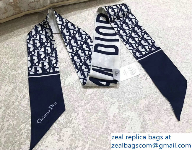 Dior Toile Oblique Mitzah Scarf In Navy Blue Silk Twill 2018 - Click Image to Close