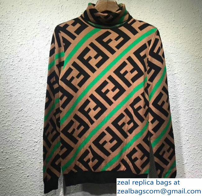 Fendi All Over FF Logo Sweater Green/Brown 2018 - Click Image to Close
