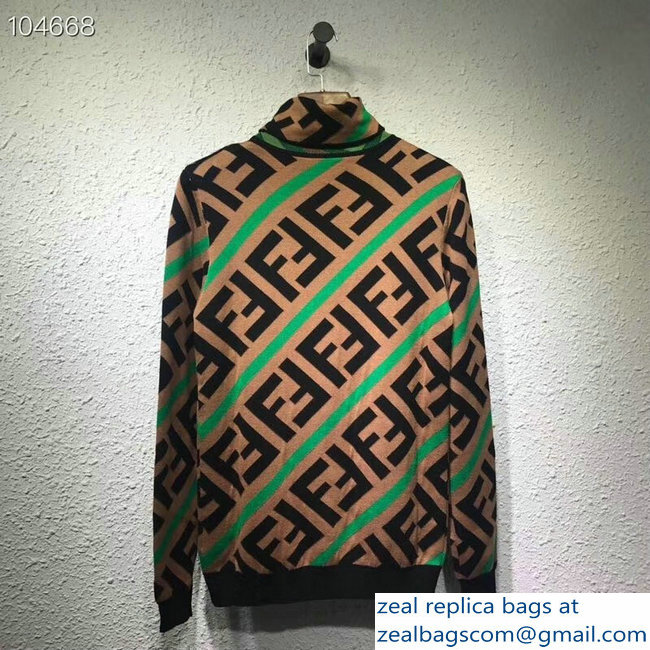 Fendi All Over FF Logo Sweater Green/Brown 2018 - Click Image to Close