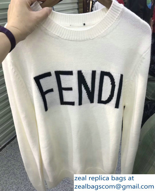 Fendi Black Logo Sweater White 2018 - Click Image to Close