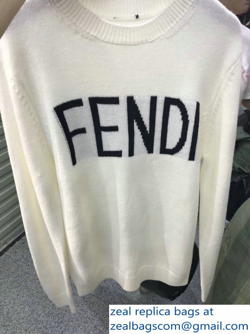 Fendi Black Logo Sweater White 2018 - Click Image to Close