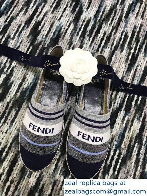 Fendi Color-Block Fabric Yarn Espadrilles Multicolor Stripe Blue 2018