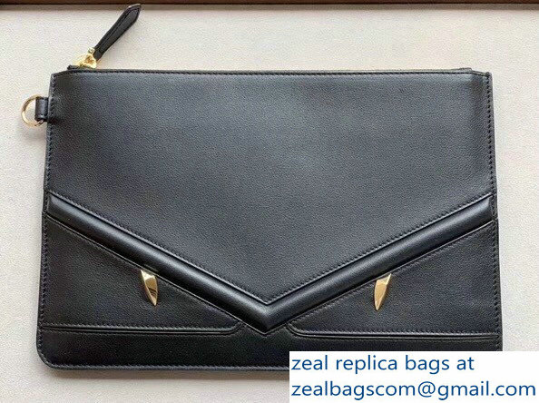 Fendi Embossed Metal Studs Bag Bugs Eyes Slim Zippered Pochette Pouch Clutch Bag Black 2018