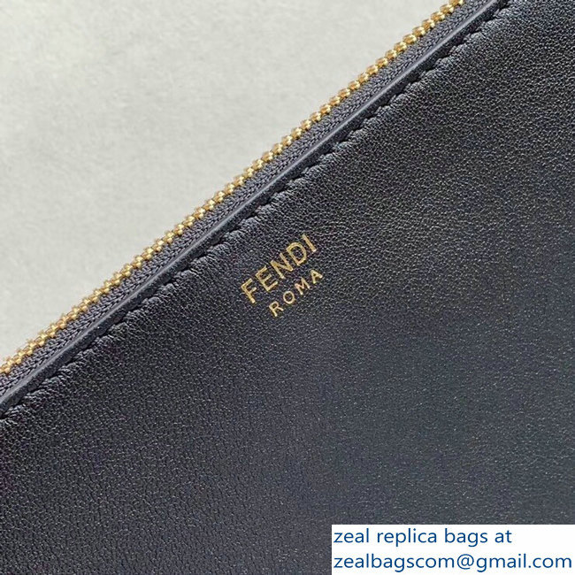 Fendi Embossed Metal Studs Bag Bugs Eyes Slim Zippered Pochette Pouch Clutch Bag Black 2018