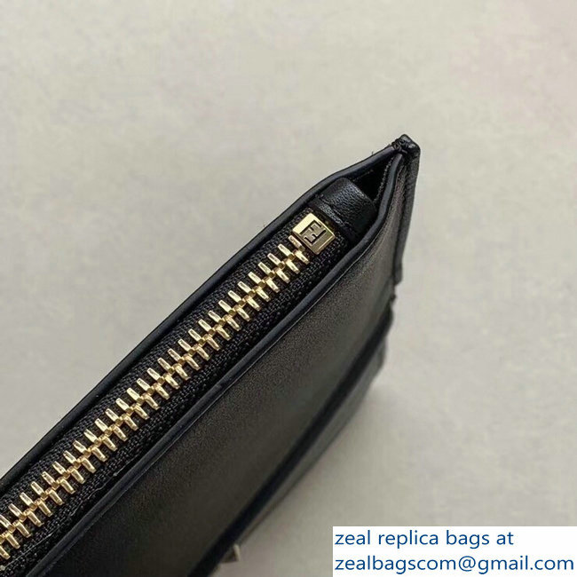 Fendi Embossed Metal Studs Bag Bugs Eyes Slim Zippered Pochette Pouch Clutch Bag Black 2018 - Click Image to Close