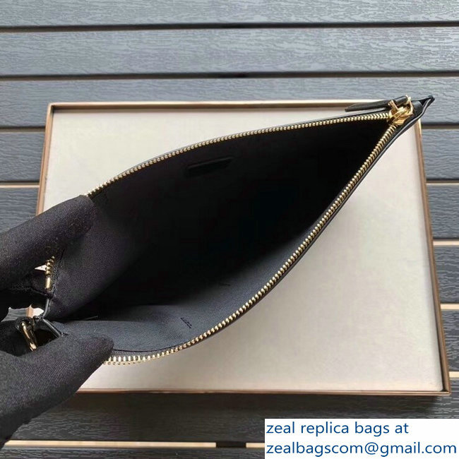 Fendi Embossed Metal Studs Bag Bugs Eyes Slim Zippered Pochette Pouch Clutch Bag Black 2018 - Click Image to Close