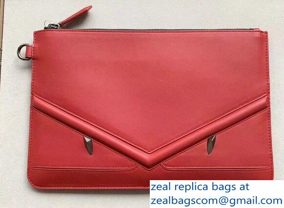 Fendi Embossed Metal Studs Bag Bugs Eyes Slim Zippered Pochette Pouch Clutch Bag Red 2018