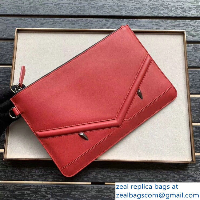 Fendi Embossed Metal Studs Bag Bugs Eyes Slim Zippered Pochette Pouch Clutch Bag Red 2018 - Click Image to Close