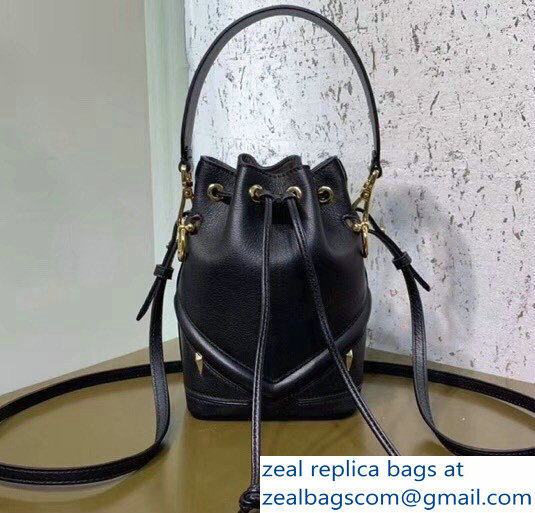 Fendi Embossed Metal Studs Bag Bugs Eyes Small Mon Tresor Bucket Mini Bag Black 2018