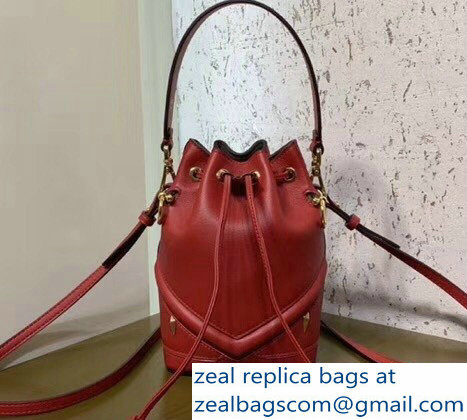 Fendi Embossed Metal Studs Bag Bugs Eyes Small Mon Tresor Bucket Mini Bag Red 2018