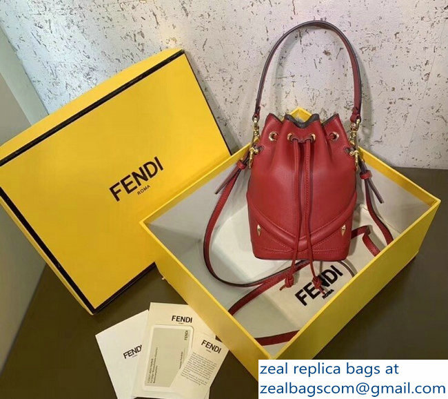Fendi Embossed Metal Studs Bag Bugs Eyes Small Mon Tresor Bucket Mini Bag Red 2018