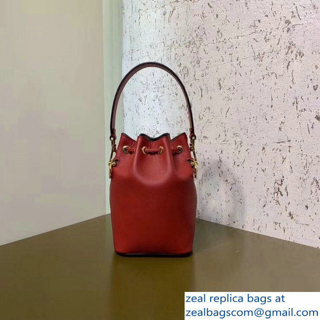 Fendi Embossed Metal Studs Bag Bugs Eyes Small Mon Tresor Bucket Mini Bag Red 2018