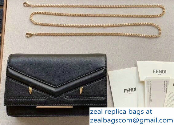 Fendi Embossed Metal Studs Bag Bugs Eyes Wallet On Chain Mini Bag Black 2018 - Click Image to Close