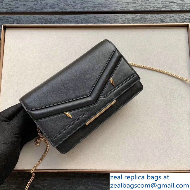 Fendi Embossed Metal Studs Bag Bugs Eyes Wallet On Chain Mini Bag Black 2018