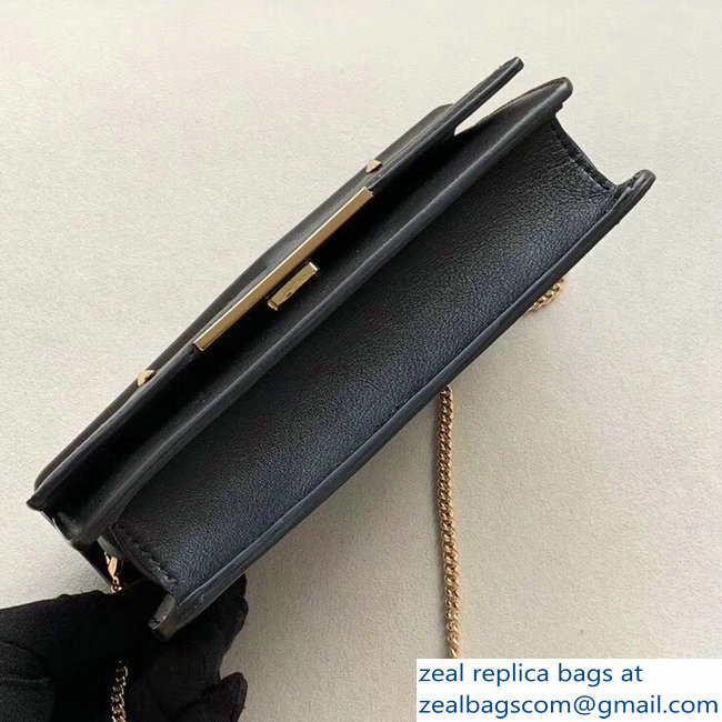 Fendi Embossed Metal Studs Bag Bugs Eyes Wallet On Chain Mini Bag Black 2018