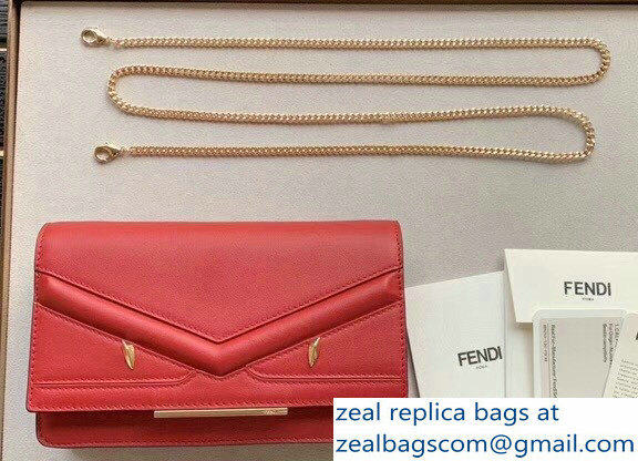 Fendi Embossed Metal Studs Bag Bugs Eyes Wallet On Chain Mini Bag Red 2018 - Click Image to Close